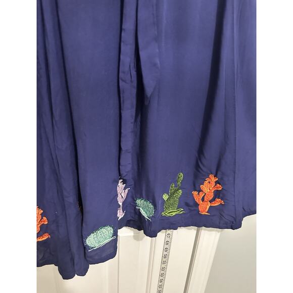 ModCloth X Collectif Akiko Wonder Embroidered Cactus Wide Trousers Pants 0 XS - Picture 5 of 11